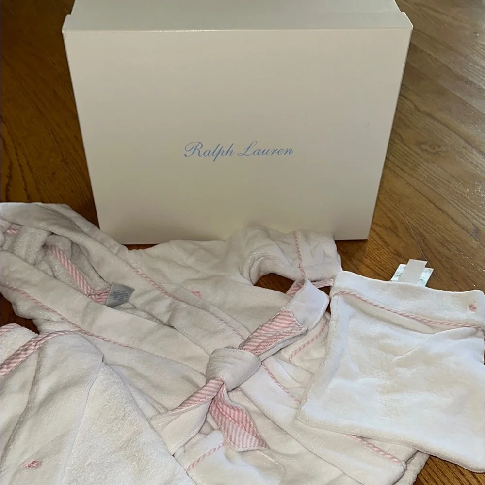 NWOT Ralph Lauren Kids White and Pink 3pc Matching Robe Set, includes box - Picture 15 of 16